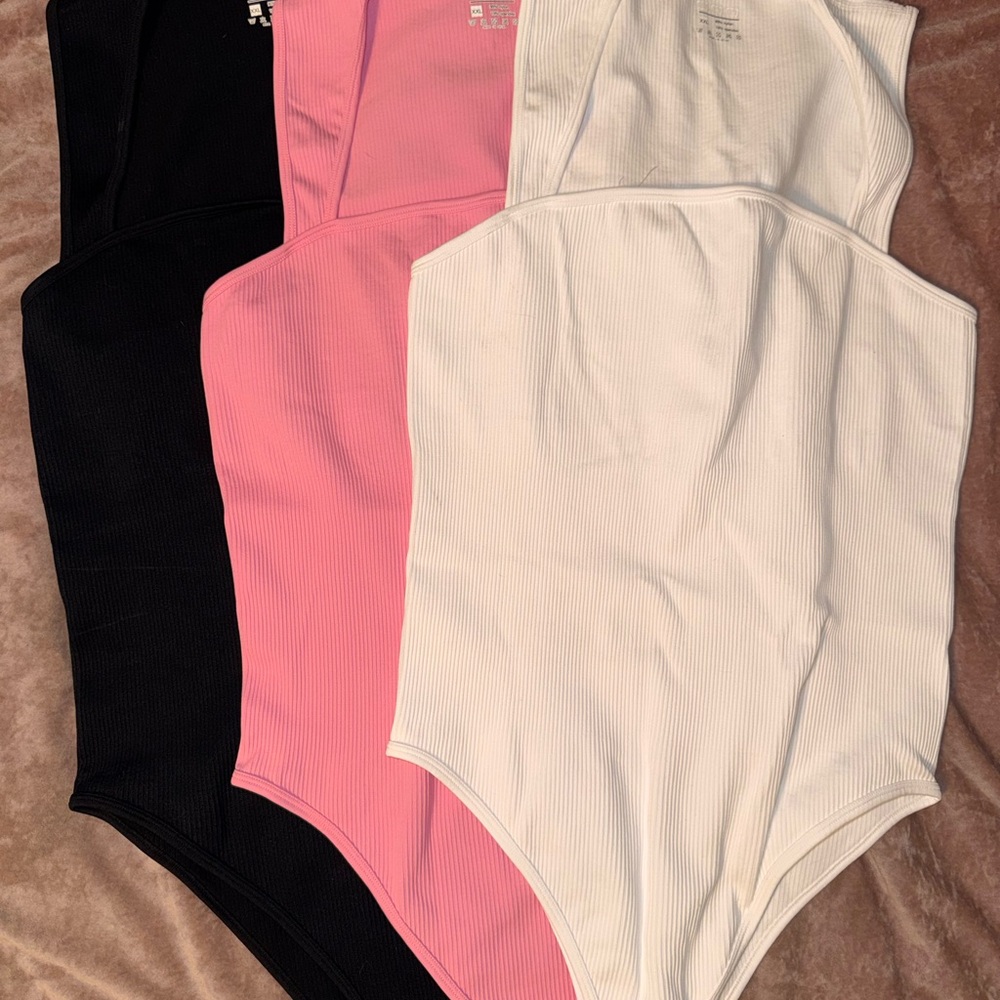 Ribbed Bodysuits - Black, Pink, White